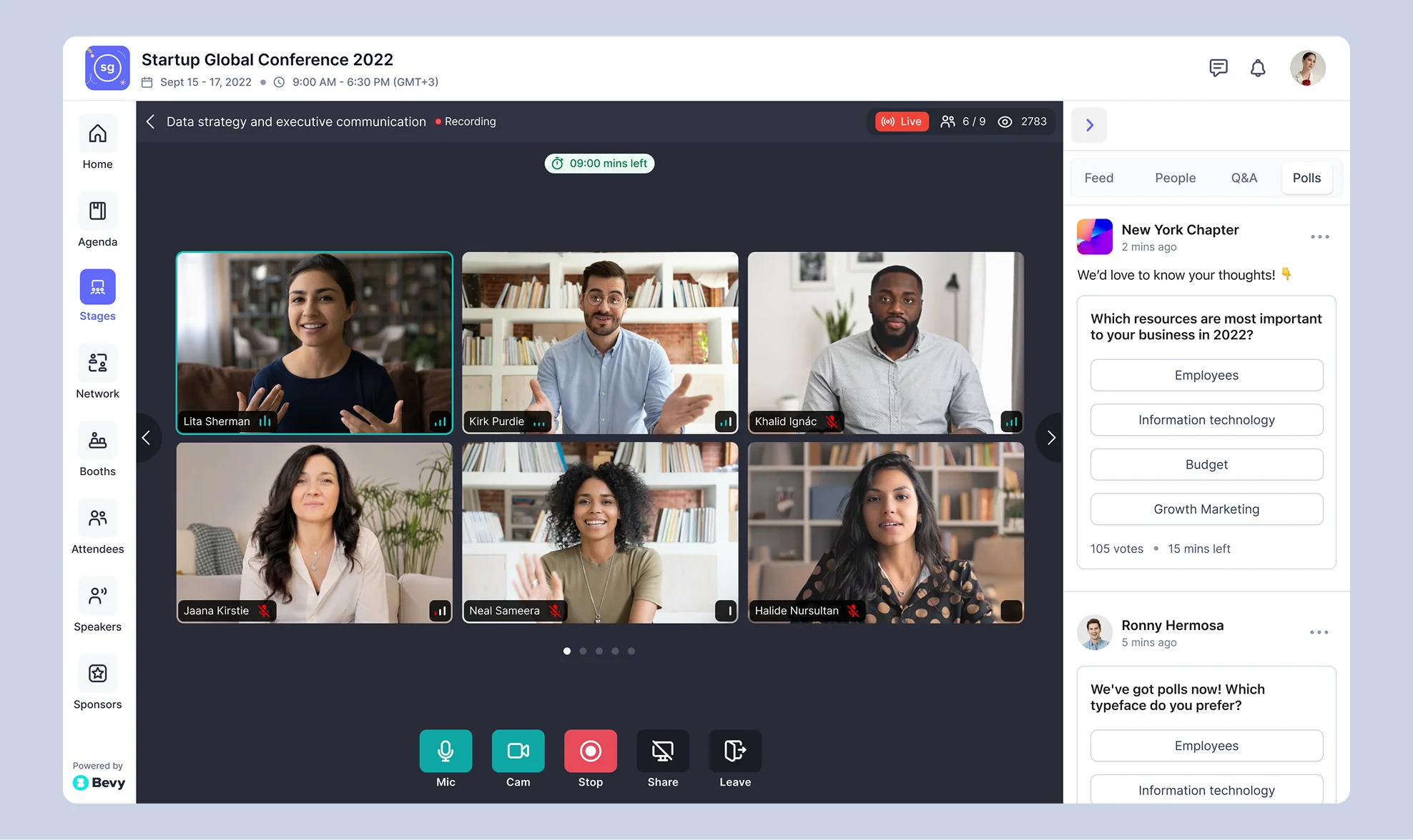 Virtual stage with live polls