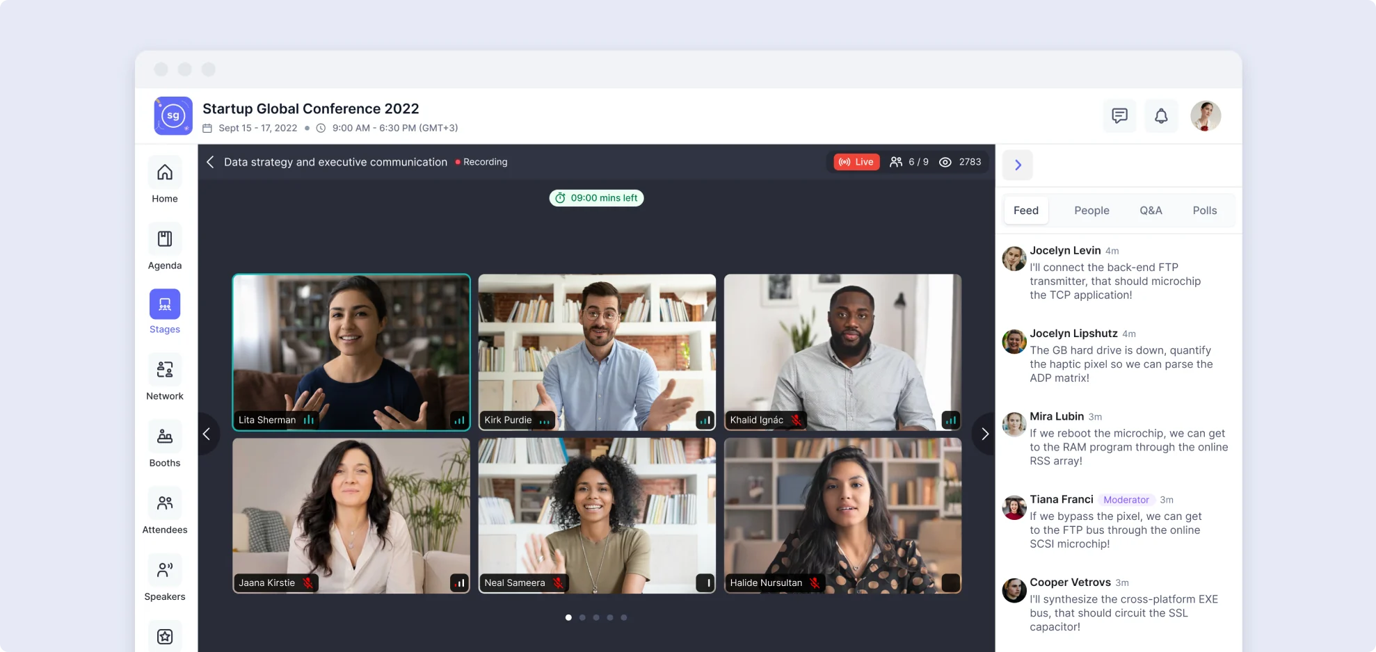 Eventtus virtual stage with a live video session