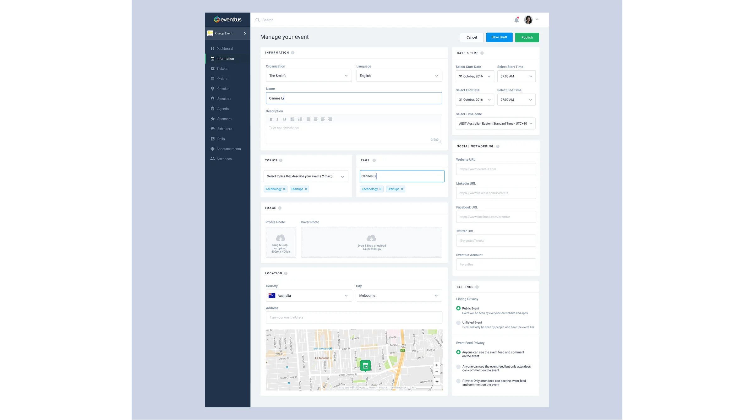 The previous Eventtus manage-your-event form
