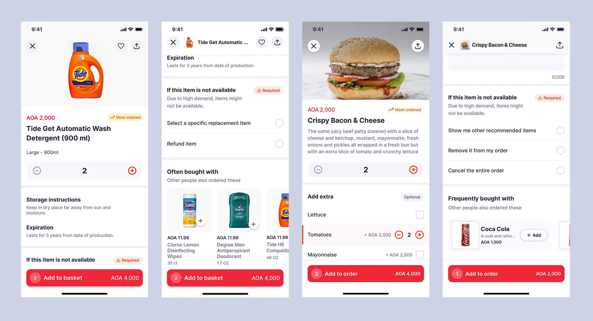 Redesigned product pages with substitutions and add-ons