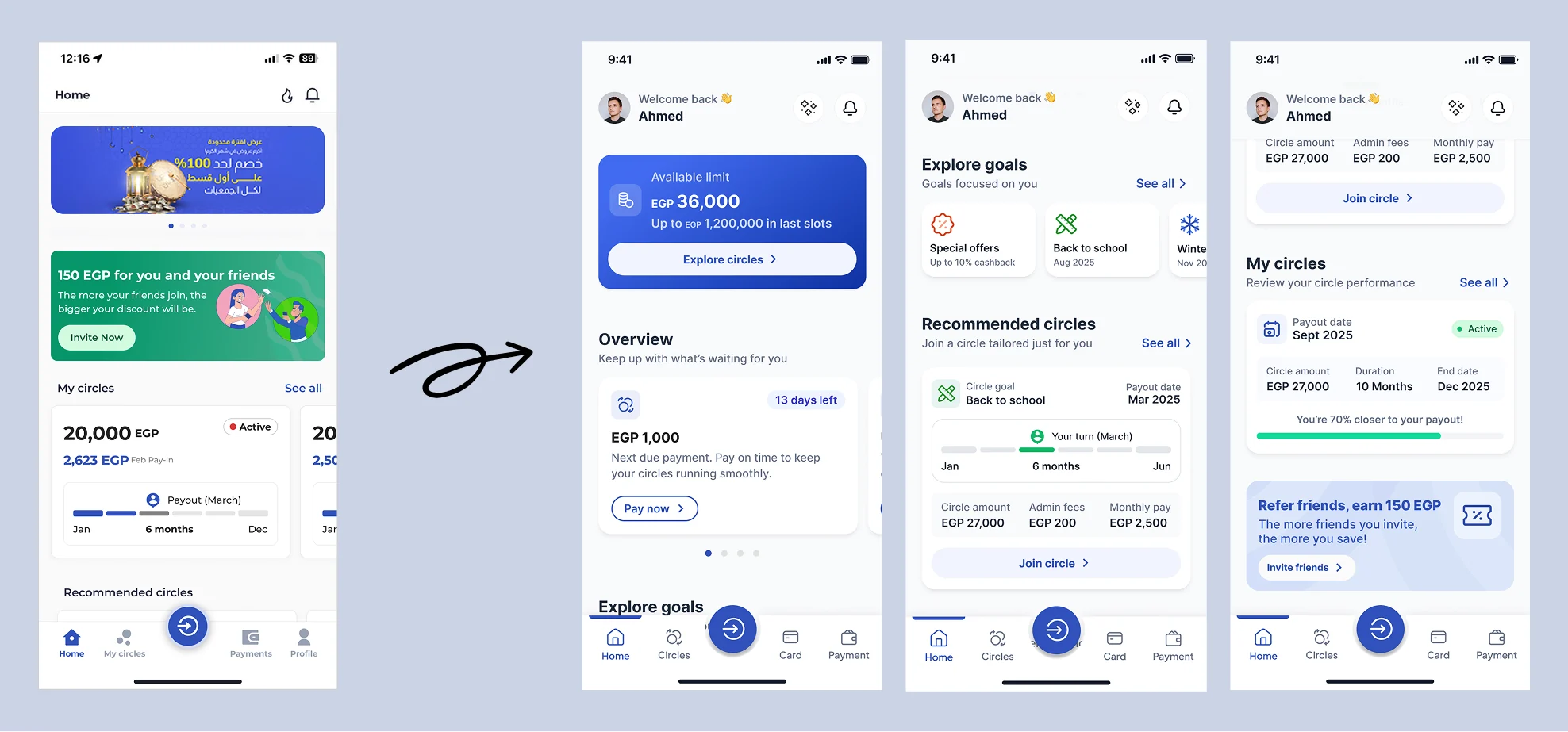 Old Home compared with the redesigned Home screens