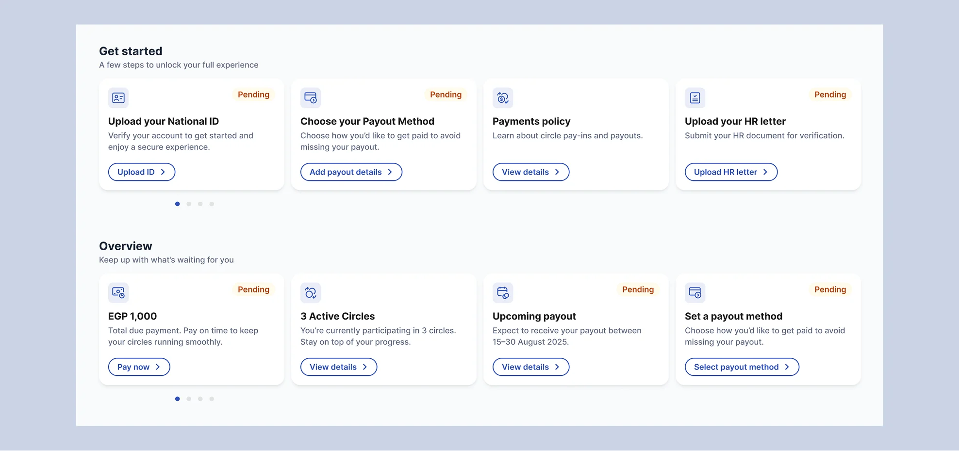 Get Started and Overview modules on Home